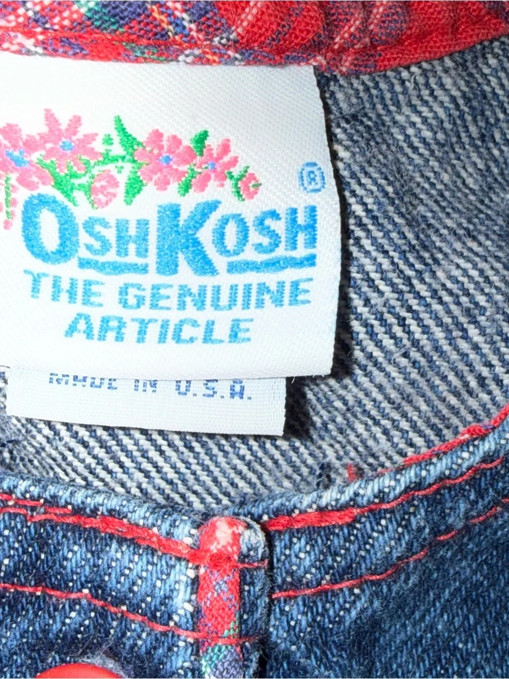 Vintage OshKosh B'gosh Dark Blue Denim Dress with Red Trim and Buttons